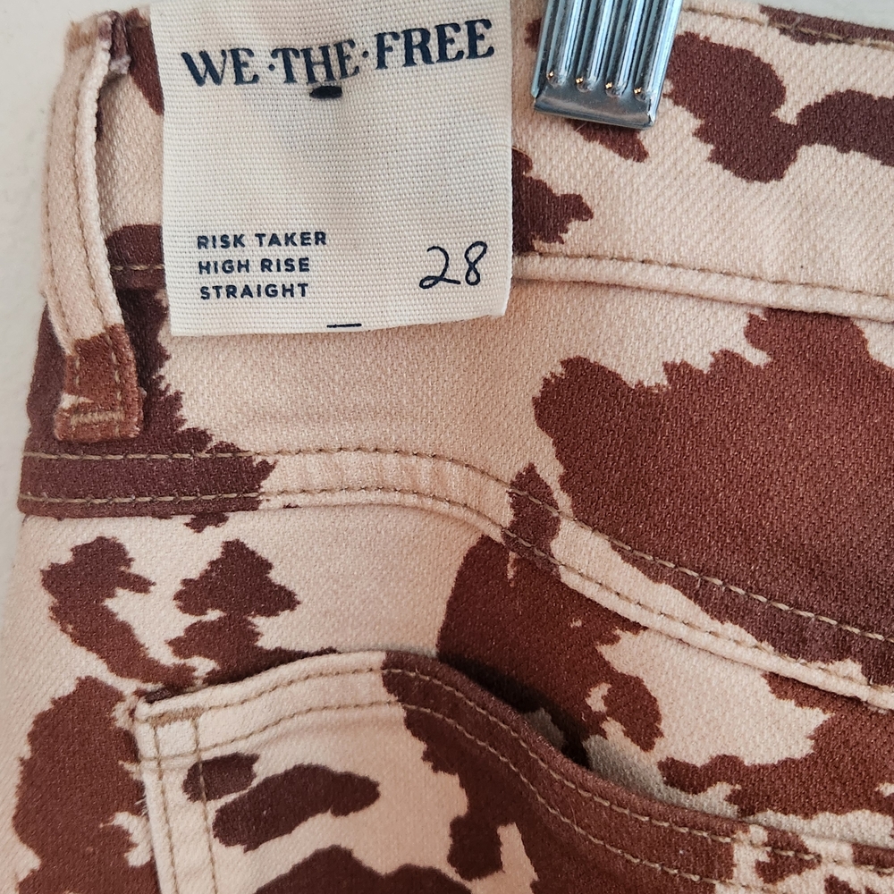 Free People Brown and Cream Cow Print Boot Cut Jeans